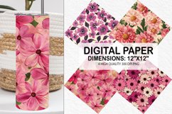 Pink Retro Flowers Digital Paper - Flowers Background Product Image 1