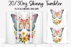 Rainbow Butterfly and Flowers - Tumbler Sublimation Design Product Image 1