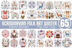 Scandinavian Folk Art Winter Clipart Bundle PNG Product Image 1