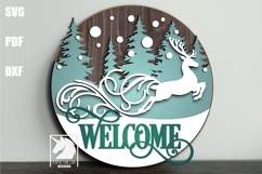 Christmas Deer Welcome Sign SVG | Snowy Winter Forest Sign Product Image 1