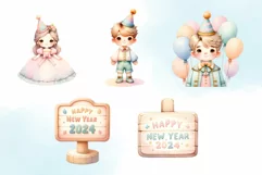 26 Happy New Year 2024 Clipart Watercolor Illustration Product Image 6