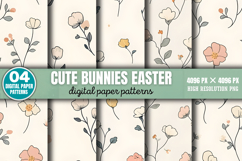 Cute Bunnies Easter Digital Paper Background PNG Product Image 1
