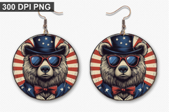 Bear Earring Sublimation PNG - 4th of July Earring Design Product Image 1