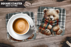 Bear, Woodland Animals, Buffalo Plaid Square Coaster PNG Product Image 1