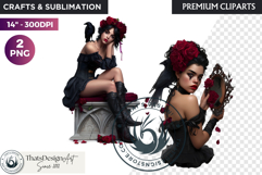 Gothic Girls with raven and roses fantasy PNG Clipart Product Image 1