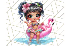 Chibi Summer Girls Clipart PNG, Bright Kawaii Summer Art Product Image 2