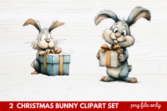 2 Christmas Bunny Clipart Set | Cute Holiday Bunny PNG Illus Product Image 1
