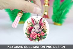 Bunny Round Keychain, Bunny Flowers Keychain Design Product Image 1