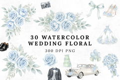 30 Elegant Watercolor Blue Rose Wedding Clipart PNG | Dusty Product Image 1