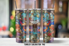 Stained Glass Butterflies Tumbler Wrap Sublimation PNG Product Image 2