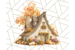 Fall Barn Clipart PNG With Pumpkins and Flowers, Autumn Png Product Image 2
