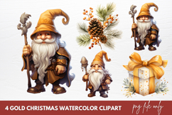 Gold Christmas Watercolor Clipart Sublimation Product Image 1