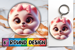 Whimsical Circle Keychain Sublimation PNG, 3D Dog Product Image 1