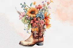 Western Flowers Boots Watercolor PNG Clipart Product Image 6