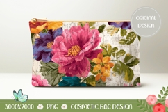 Flowers Cosmetic Bag Print, White Cosmetic Bag Design Product Image 1