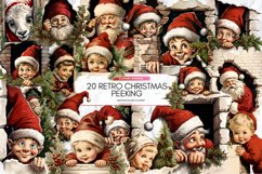 Retro Christmas Peeking Clipart, Set of 20 Png Product Image 1