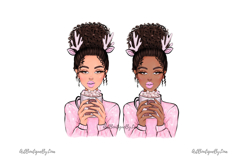 Pink Christmas Girl with Coffee | Winter PNG Product Image 5