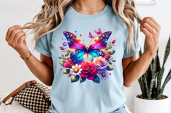 Crystal Butterfly PNG, Vibrant Pink Rose Floral Sublimation Product Image 6