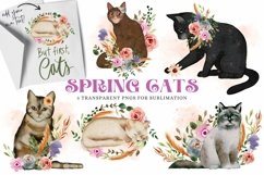 Spring Cat Clipart Watercolor Floral Sublimation Set Product Image 1