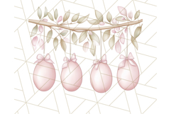 Pastel Pink Easter Bunny Egg and Flowers Clipart PNG Product Image 4