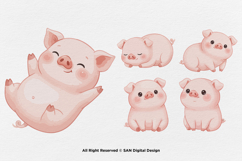 15 Bundle Watercolor Chubby Pig Pink Lazy Cute Hog Farm Product Image 6