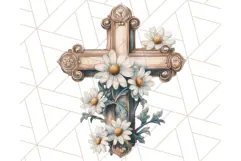 Faith Cross PNG with Flowers, Watercolor Religious Art Print Product Image 2