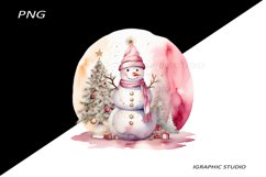 Pink Snowman Clipart, Gold and Pink Chistmas Clipart Product Image 1