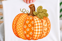 Patchwork Daisy Pumpkin Png Tshirt Product Image 1