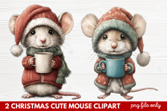 2 Christmas Cute Mouse Clipart | Adorable Holiday Mouse PNG Product Image 1