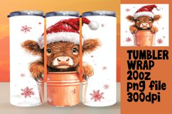 Christmas Cow Tumbler Wrap - Cute Watercolor 20oz Design Product Image 1