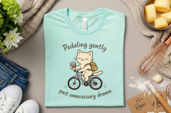 Cute Cat Cycling With Coffee Pedaling Past Unnecessary Drama Product Image 2