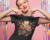 Valentine Teddy Bear Monster Truck PNG Boy Vday Heart Shirt Product Image 4
