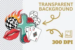 Vintage Gambling Tattoo PNG | Retro Casino Clipart Product Image 3