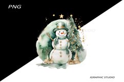 Green Snowman Clipart, Gold and Emerald Chistmas Clipart Product Image 1