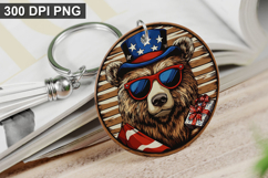4Th Of July Bear Keychain Sublimation - Round Keychain PNG Product Image 1