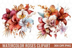 Watercolor Roses Clipart Bouquets, Watercolor Clipart Product Image 1