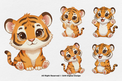 15 Bundle Watercolor Tiger Orange Animal Wildlife Jungle Product Image 6