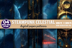 Steampunk Celestial Background Paper Set Bundle JPG Product Image 7