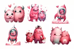 Couple monsters in Valentine’s Watercolor Clipart Product Image 6