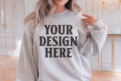 Gildan 18000 Ash Mockup , Crewneck Sweatshirt Boho Mock-up Product Image 1