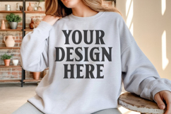 Ash Gildan 18000 Crewnwck Sweatshirt Mockup, gildan 18000 Product Image 1