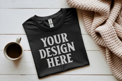 Gildan 64000 Black Folded T-Shirt Mockup | Flat Lay Unisex Product Image 1