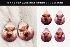 Highland Cow Teardrop Earring Sublimation PNG Design Product Image 1