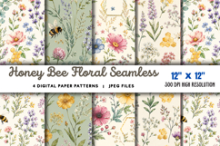 Honey Bee Floral Seamless Digital JPG Product Image 1