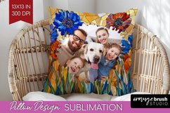 Stained Glass Photo Pillow PNG - Flowers Picture Frame Cover Product Image 1