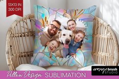 Stained Glass Photo Pillow PNG - Flowers Picture Frame Cover Product Image 1