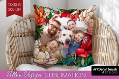 Stained Glass Photo Pillow PNG - Flowers Picture Frame Cover Product Image 1