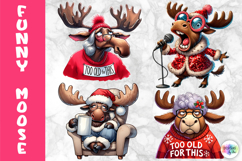 Funny Christmas Moose Clipart, Cute Holiday Animal PNG Product Image 1