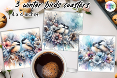 Winter Birds Coaster PNG, Elegant Watercolour Bird Coasters Product Image 1