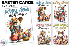 Easter Bunny Greeting Cards Cute Boho Printable, Hippie PNG Product Image 1